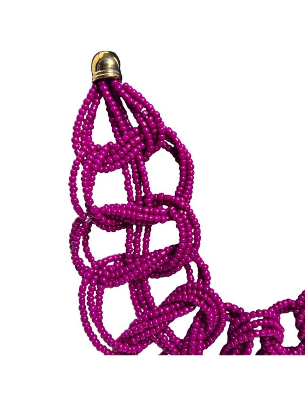 Pink Beaded Loop Design Necklace With Gold Tone Curb Chain (6401) - Picture 2 of 8